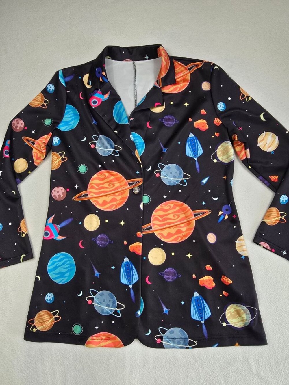 Planet Solar System Womens XL Space Black Long Sleeve Button-Up Blazer Whimsical